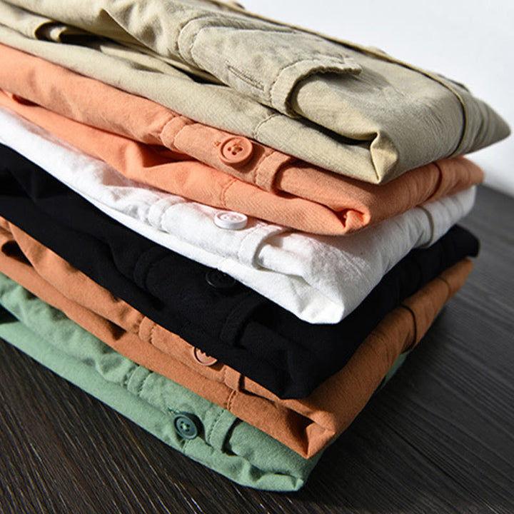 Buddha Stonesメンズ 長袖 ターンダウンカラー ポケット付き ピュアカラー カジュアル コットンシャツ - image 19