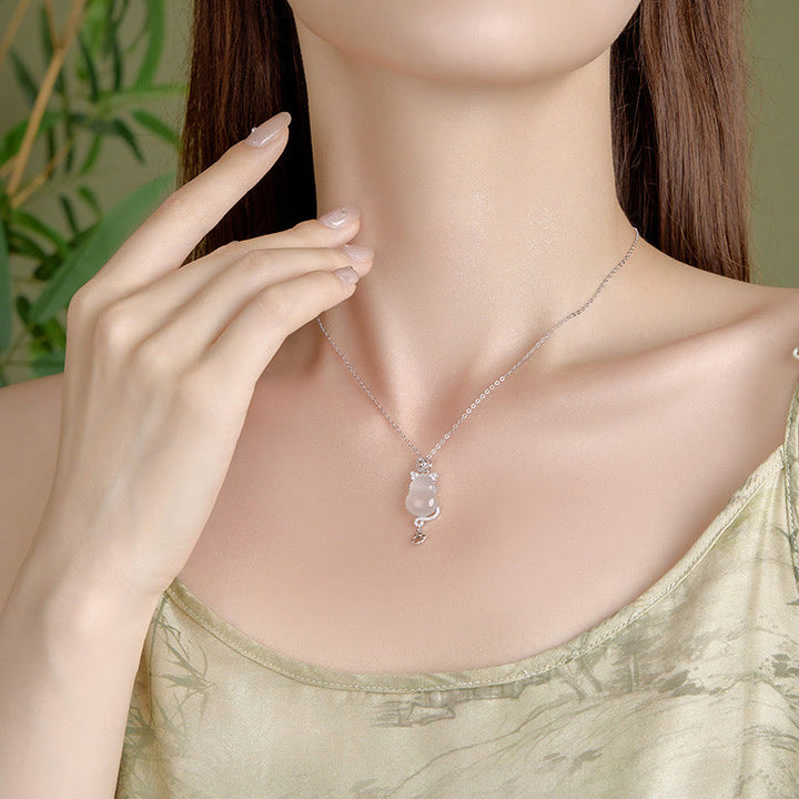 Buddha Stones 925スターリングシルバーメッキ 14Kゴールド ホワイトジェイド ひょうたん 猫 守護 ネックレス ペンダント - image 7