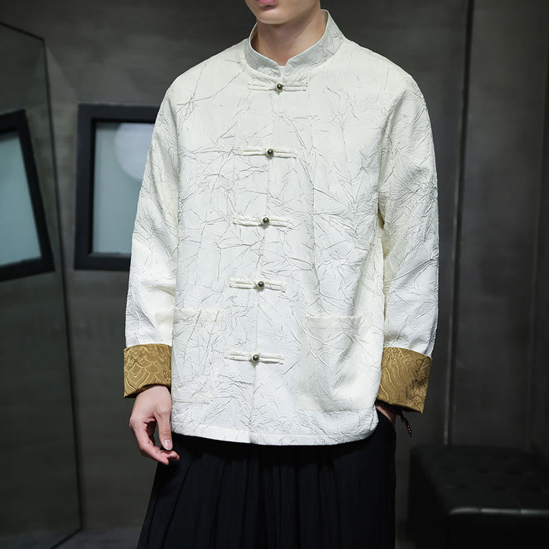 Buddha Stones唐装カジュアルフロッグボタン長袖ナイロンメンズジャケットシャツ衣類 - image 13