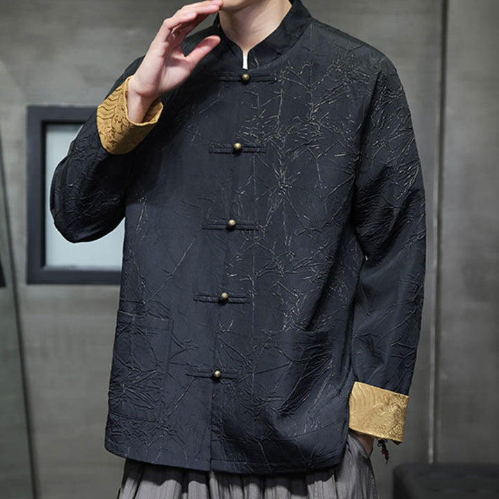 Buddha Stones唐装カジュアルフロッグボタン長袖ナイロンメンズジャケットシャツ衣類 - image 4