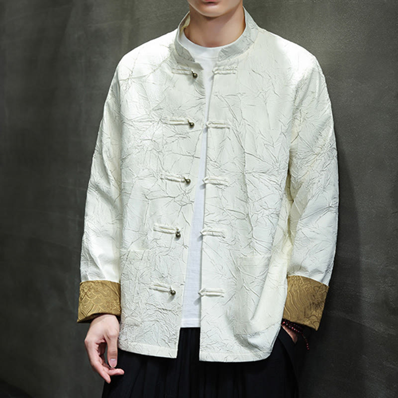 Buddha Stones唐装カジュアルフロッグボタン長袖ナイロンメンズジャケットシャツ衣類 - image 16
