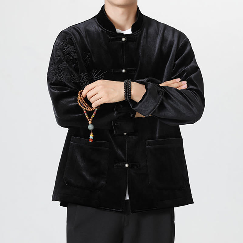 Buddha Stones刺繍ドラゴンカジュアルフロッグボタンコットンメンズジャケットシャツ服 - image 24