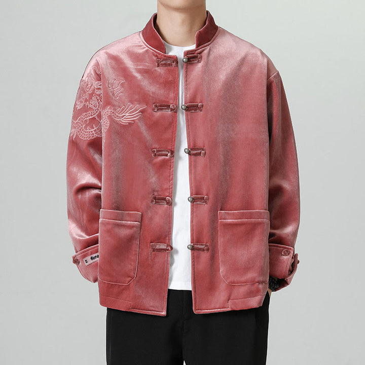 Buddha Stones刺繍ドラゴンカジュアルフロッグボタンコットンメンズジャケットシャツ服 - image 5