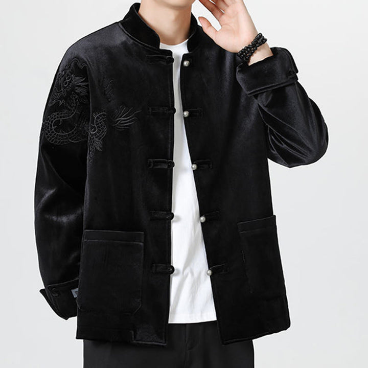 Buddha Stones刺繍ドラゴンカジュアルフロッグボタンコットンメンズジャケットシャツ服 - image 21