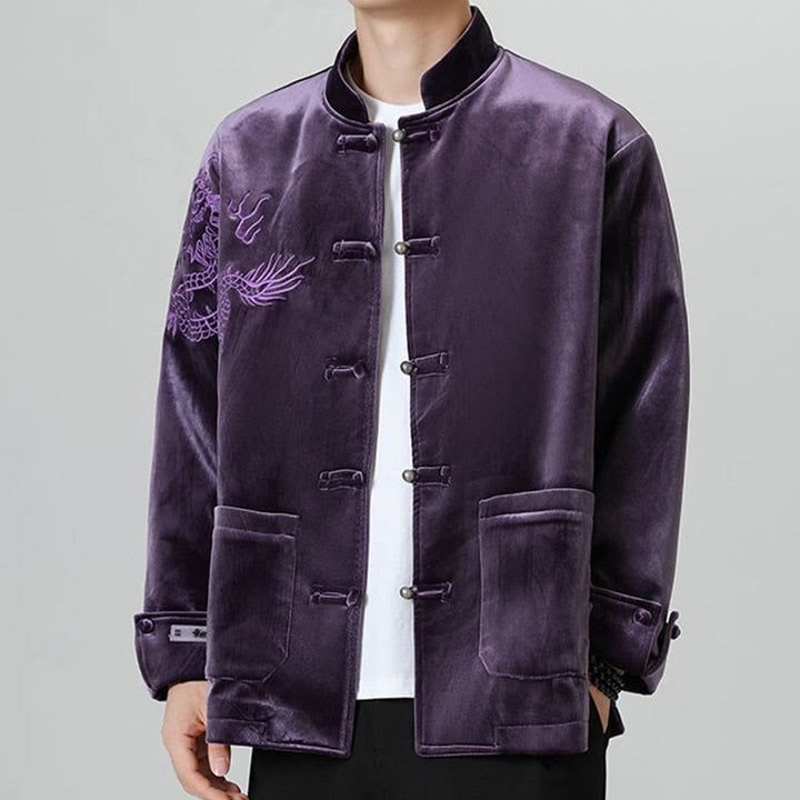 Buddha Stones刺繍ドラゴンカジュアルフロッグボタンコットンメンズジャケットシャツ服 - インジゴ - US/UK/AU46、 EU56 (5XL) - image 32