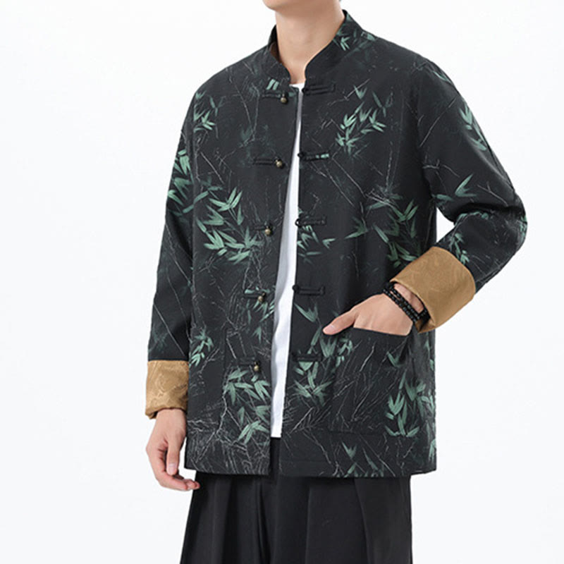 Buddha Stonesプリント竹カジュアルフロッグボタンスパンデックスメンズジャケットシャツ服 - image 5