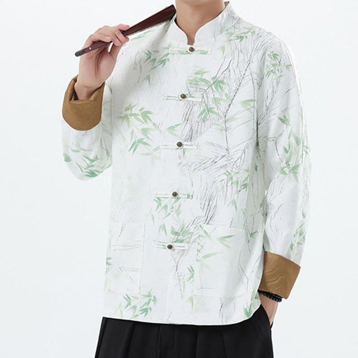 Buddha Stonesプリント竹カジュアルフロッグボタンスパンデックスメンズジャケットシャツ服 - image 18