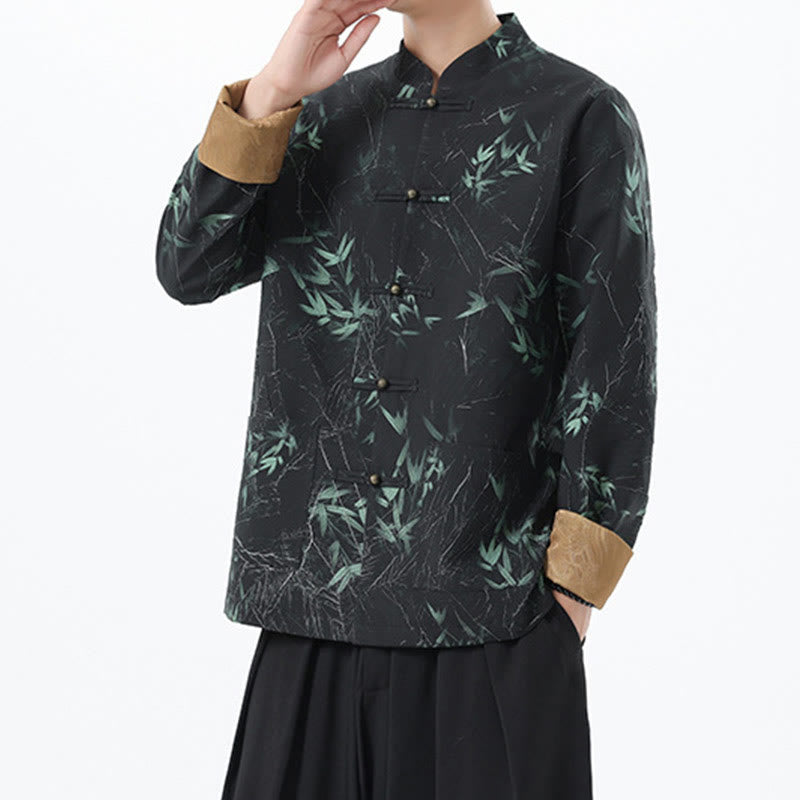 Buddha Stonesプリント竹カジュアルフロッグボタンスパンデックスメンズジャケットシャツ服 - image 12