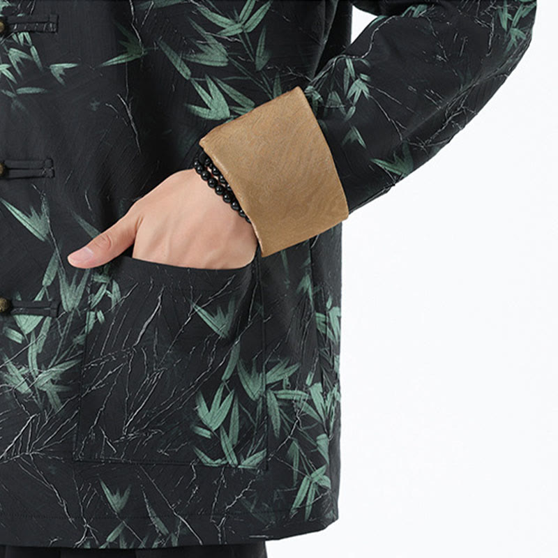 Buddha Stonesプリント竹カジュアルフロッグボタンスパンデックスメンズジャケットシャツ服 - image 11