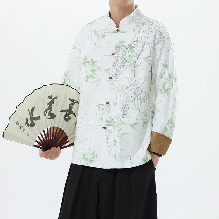 Buddha Stonesプリント竹カジュアルフロッグボタンスパンデックスメンズジャケットシャツ服 - image 20