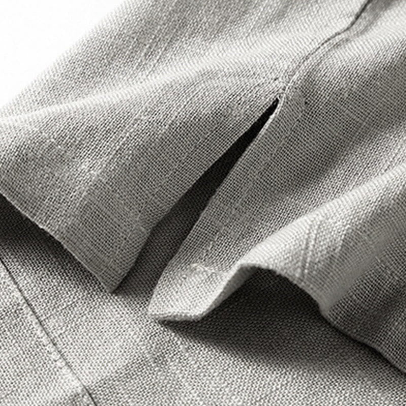 Buddha Stonesゆったりメンズシャツ 無地 ノッチネック トップス 半袖 快適 ボタン 通気性 コットンリネンシャツ - image 11