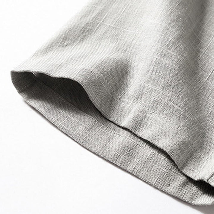 Buddha Stonesゆったりメンズシャツ 無地 ノッチネック トップス 半袖 快適 ボタン 通気性 コットンリネンシャツ - image 12