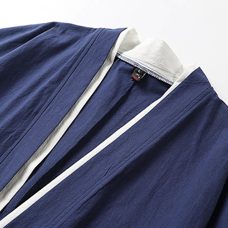 Buddha Stonesフェイクツーピースメンズ半袖カーディガン刺繍漢服快適コットンシャツ - image 4