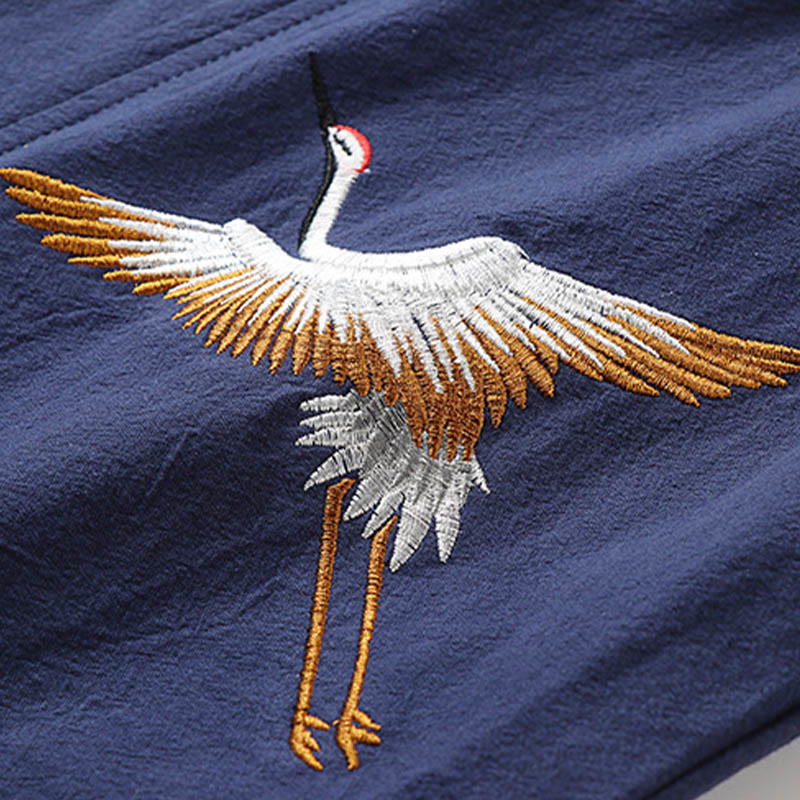 Buddha Stonesフェイクツーピースメンズ半袖カーディガン刺繍漢服快適コットンシャツ - image 7