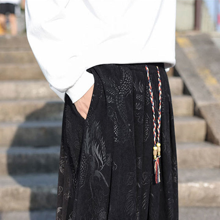 Buddha Stones龍模様カジュアル無地コットンメンズパンツ(ポケット付き) - image 17