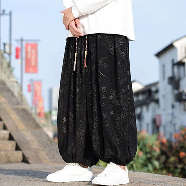 Buddha Stones龍模様カジュアル無地コットンメンズパンツ(ポケット付き) - image 16
