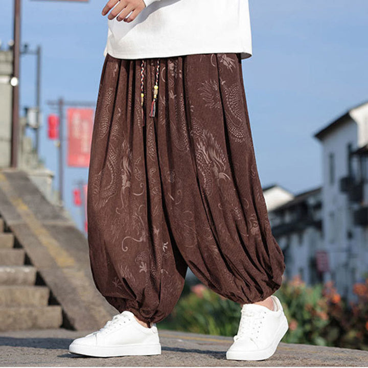 Buddha Stones龍模様カジュアル無地コットンメンズパンツ(ポケット付き) - サドルブラウン - US/UK/AU46、 EU56 (5XL) - image 0