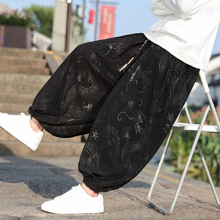 Buddha Stones龍模様カジュアル無地コットンメンズパンツ(ポケット付き) - image 21