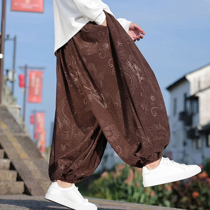 Buddha Stones龍模様カジュアル無地コットンメンズパンツ(ポケット付き) - image 2