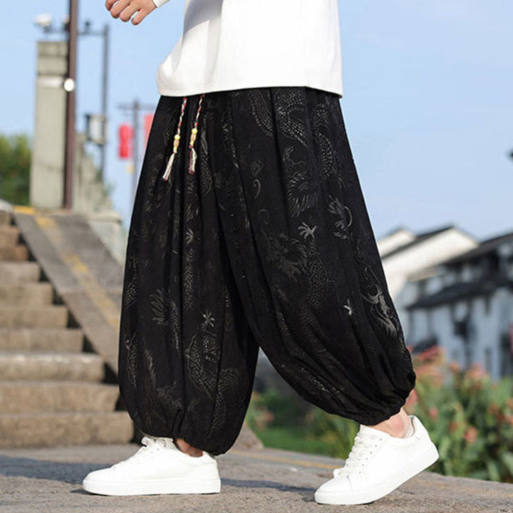 Buddha Stones龍模様カジュアル無地コットンメンズパンツ(ポケット付き) - 黒 - US/UK/AU46、 EU56 (5XL) - image 10