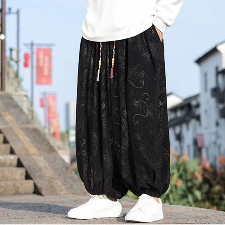Buddha Stones龍模様カジュアル無地コットンメンズパンツ(ポケット付き) - image 15