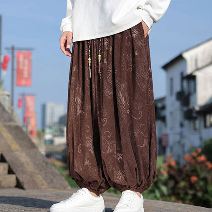 Buddha Stones龍模様カジュアル無地コットンメンズパンツ(ポケット付き) - image 4