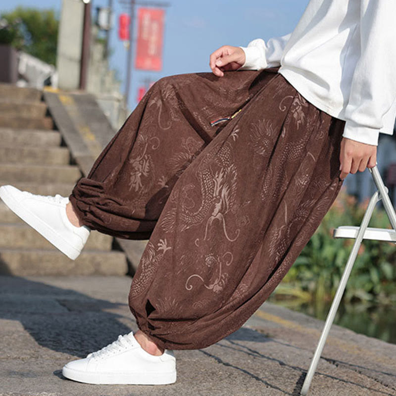 Buddha Stones龍模様カジュアル無地コットンメンズパンツ(ポケット付き) - image 8