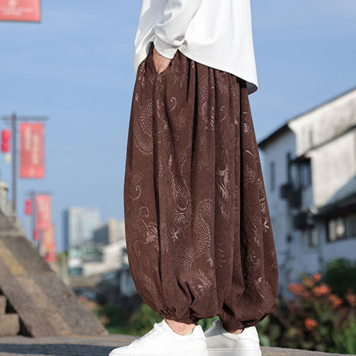 Buddha Stones龍模様カジュアル無地コットンメンズパンツ(ポケット付き) - image 3
