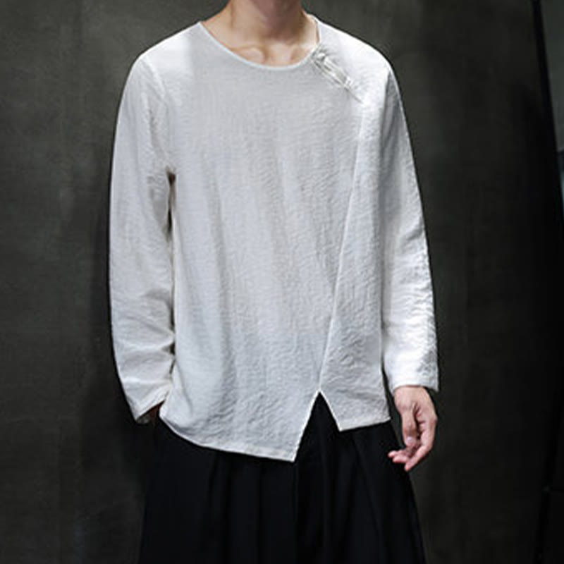 Buddha Stones無地 ゆったり 長袖 ラウンドネック コットン メンズシャツ - image 9