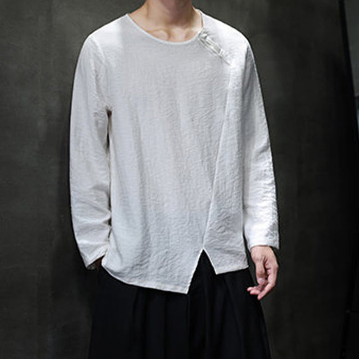 Buddha Stones無地 ゆったり 長袖 ラウンドネック コットン メンズシャツ - image 9