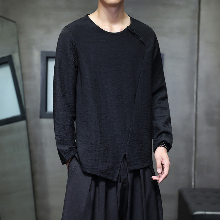 Buddha Stones無地 ゆったり 長袖 ラウンドネック コットン メンズシャツ - image 28