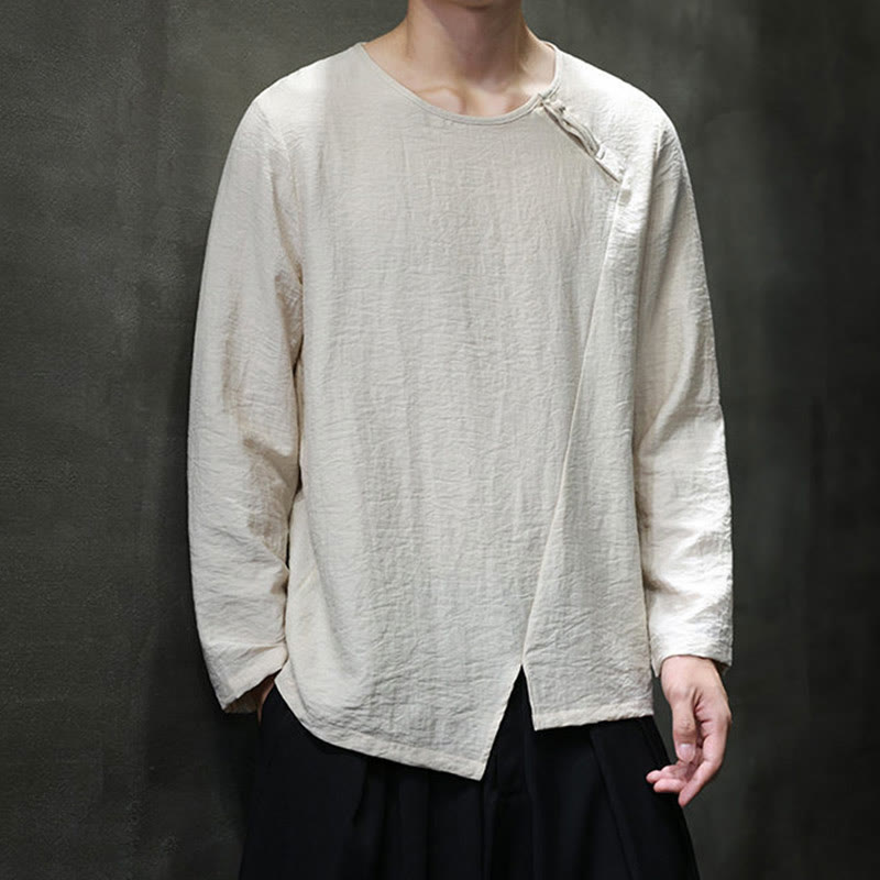 Buddha Stones無地 ゆったり 長袖 ラウンドネック コットン メンズシャツ - image 22