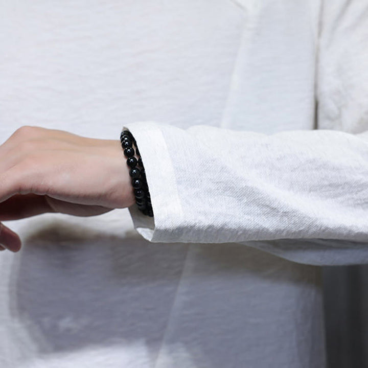 Buddha Stones無地 ゆったり 長袖 ラウンドネック コットン メンズシャツ - image 12