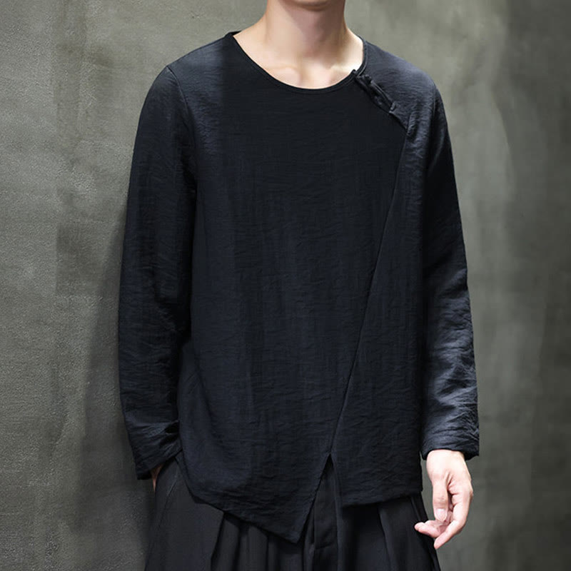 Buddha Stones無地 ゆったり 長袖 ラウンドネック コットン メンズシャツ - image 32