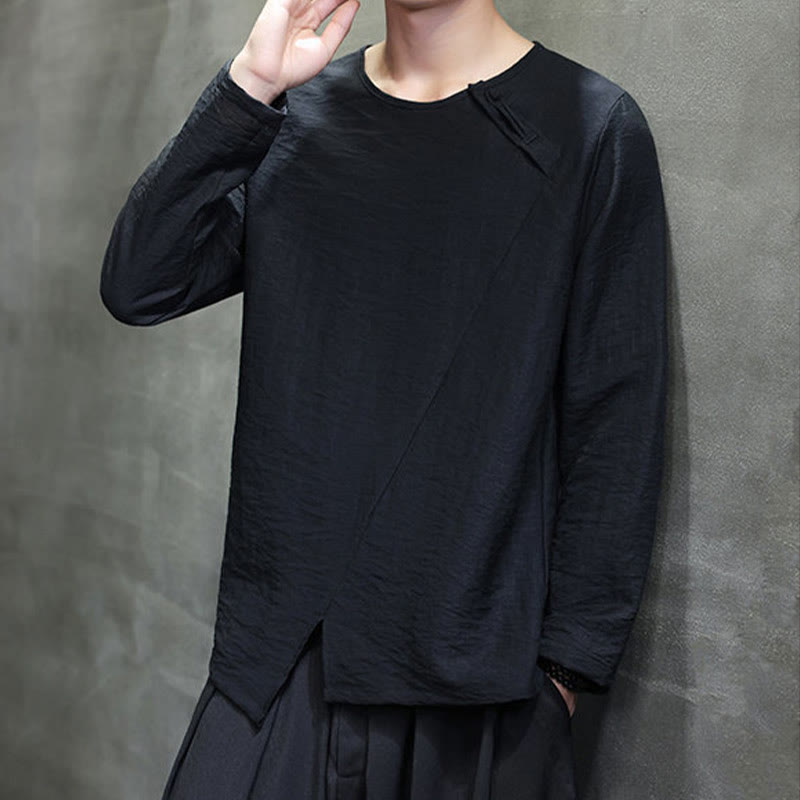 Buddha Stones無地 ゆったり 長袖 ラウンドネック コットン メンズシャツ - image 34