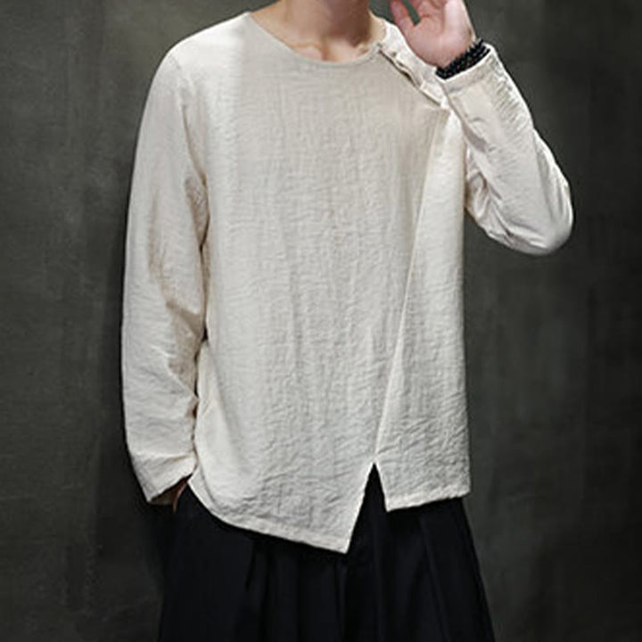 Buddha Stones無地 ゆったり 長袖 ラウンドネック コットン メンズシャツ - image 19