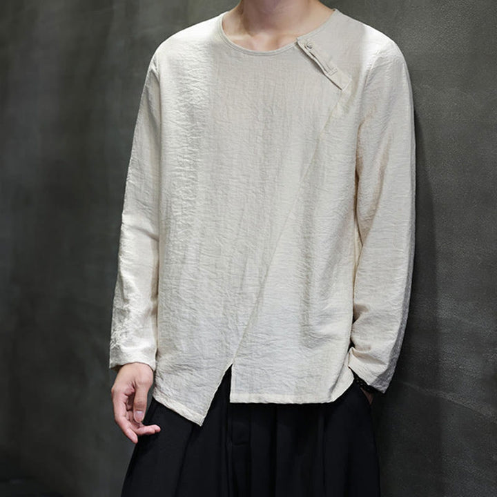 Buddha Stones無地 ゆったり 長袖 ラウンドネック コットン メンズシャツ - image 18