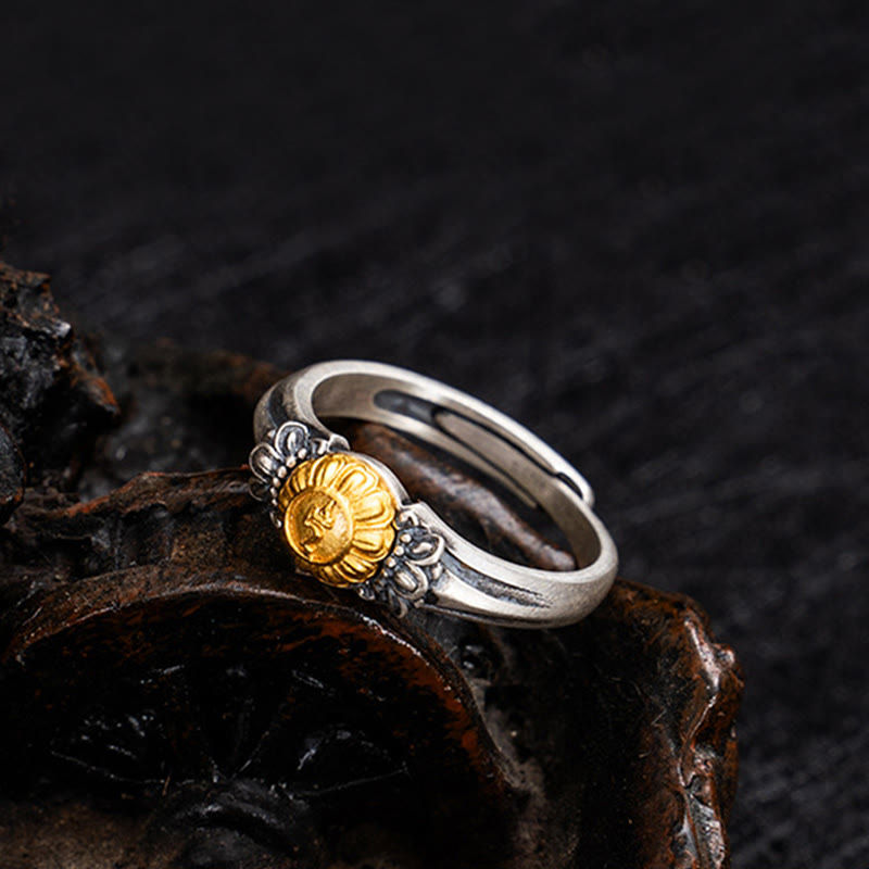 Buddha Stones925 スターリングシルバー ゴールドメッキ 菩薩 ターラ 保護 調節可能リング