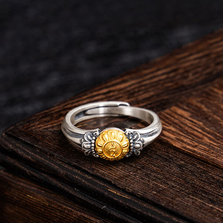 Buddha Stones925 スターリングシルバー ゴールドメッキ 菩薩 ターラ 保護 調節可能リング