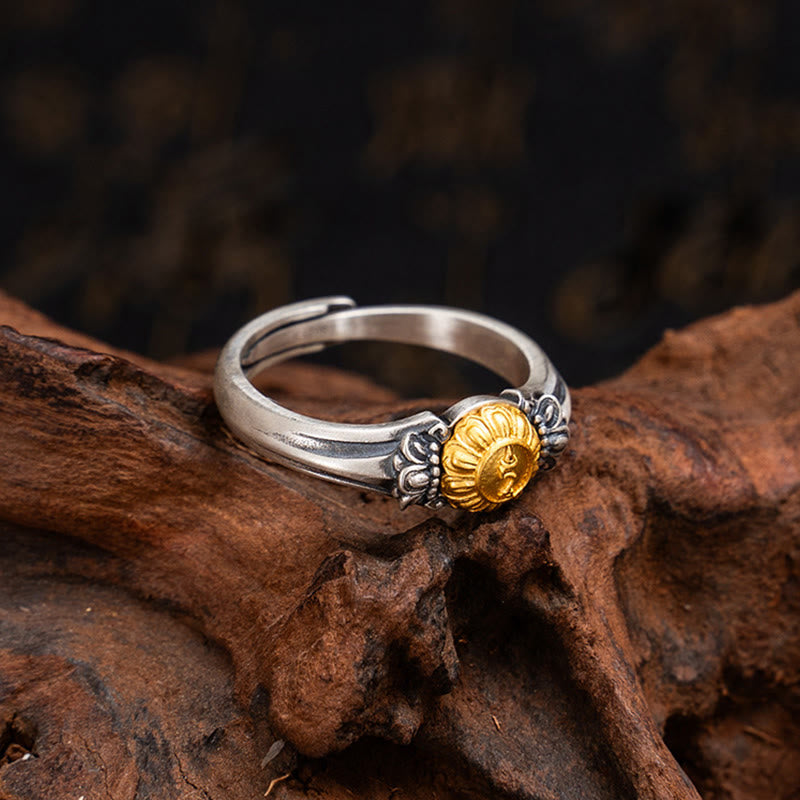 Buddha Stones925 スターリングシルバー ゴールドメッキ 菩薩 ターラ 保護 調節可能リング