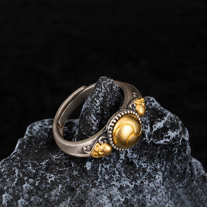 Buddha Stones925スターリングシルバー ゴールドメッキ スケルトンバランス 調節可能リング