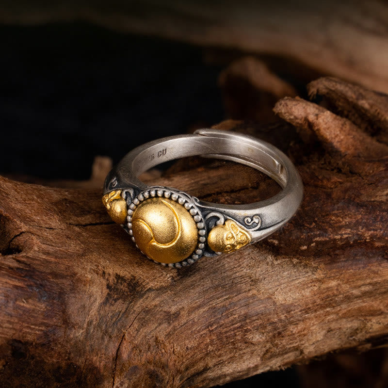 Buddha Stones925スターリングシルバー ゴールドメッキ スケルトンバランス 調節可能リング