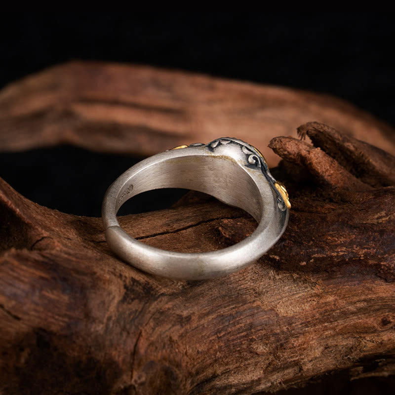 Buddha Stones925スターリングシルバー ゴールドメッキ スケルトンバランス 調節可能リング