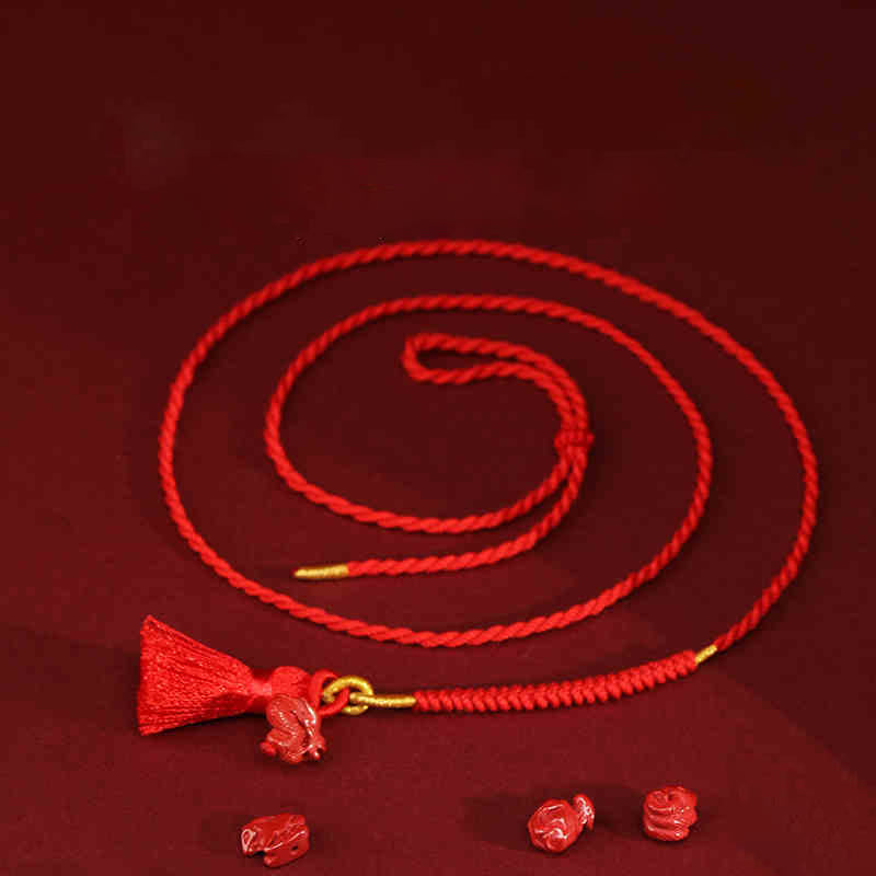 Buddha Stones天然辰砂龍の祝福赤い紐のベリーチェーン