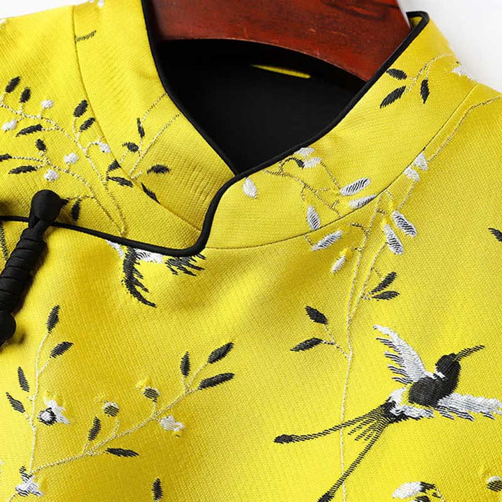 Buddha Stonesヴィンテージ刺繍鶴植物柄ノットボタンベスト - image 3