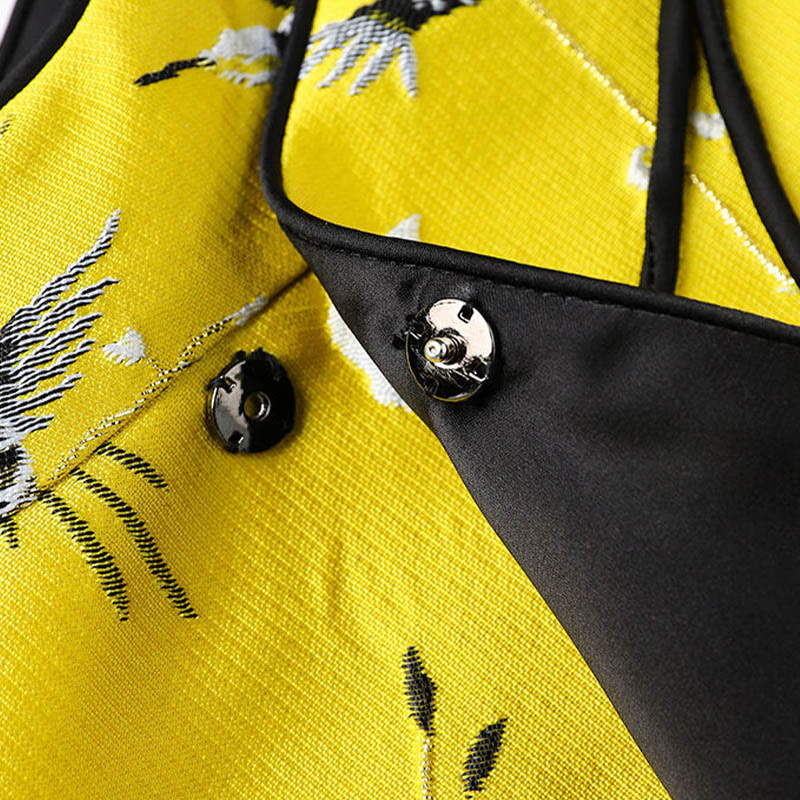 Buddha Stonesヴィンテージ刺繍鶴植物柄ノットボタンベスト - image 6