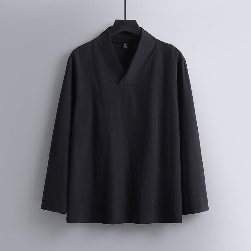 Buddha Stonesクロスカラーコットン唐装漢服トップスパンツメンズセット - image 4