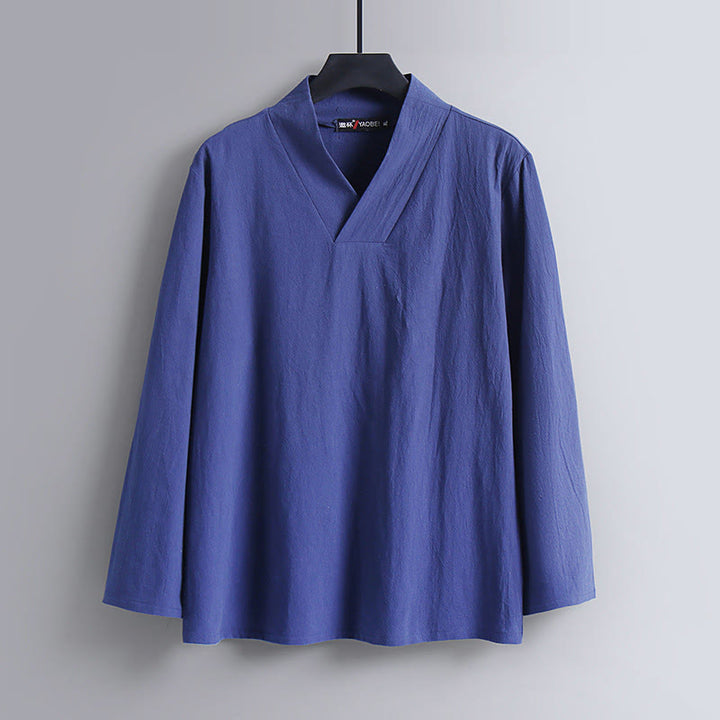 Buddha Stonesクロスカラーコットン唐装漢服トップスパンツメンズセット - image 14