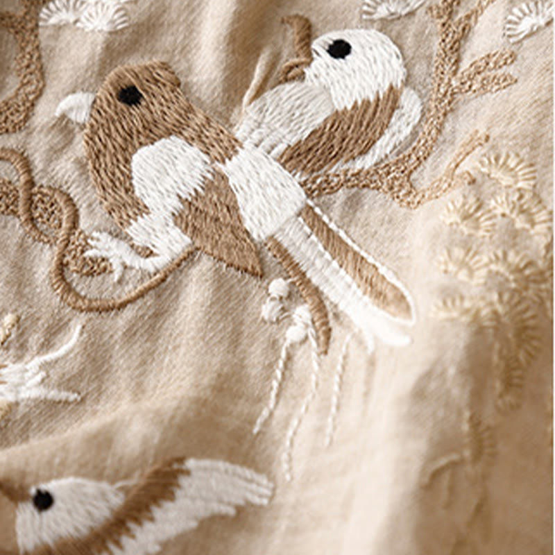 Buddha Stonesラウンドネックカジュアルブラウス刺繍長袖シャツコットンリネントップスレディースシャツ - image 11