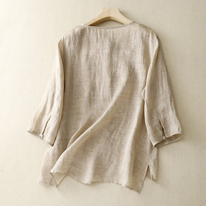 Buddha Stonesラウンドネックカジュアルブラウス刺繍長袖シャツコットンリネントップスレディースシャツ - image 7